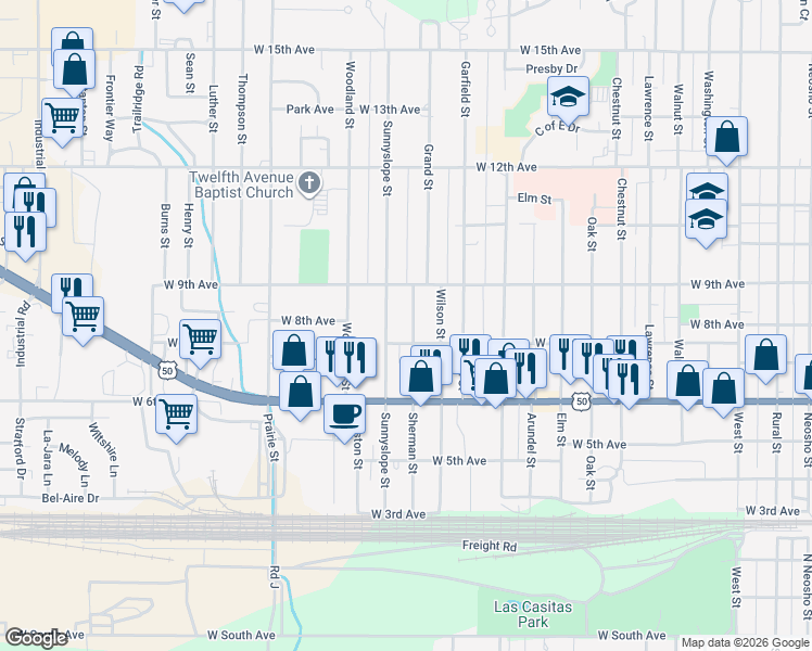 map of restaurants, bars, coffee shops, grocery stores, and more near 713 Sherman Street in Emporia