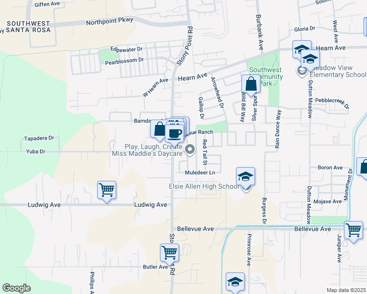 map of restaurants, bars, coffee shops, grocery stores, and more near 2829 Bighorn Sheep St in Santa Rosa