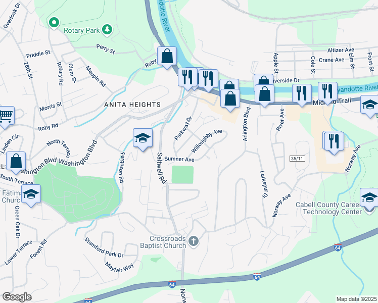 map of restaurants, bars, coffee shops, grocery stores, and more near 5 Willoughby Avenue in Huntington