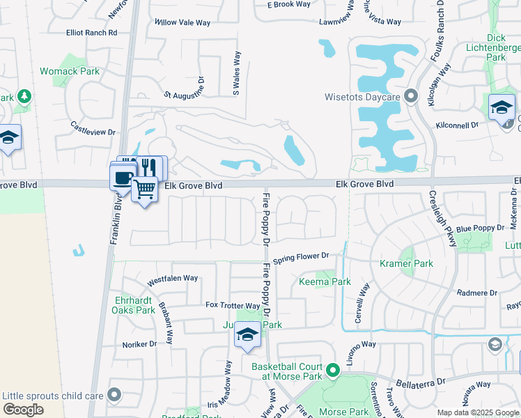map of restaurants, bars, coffee shops, grocery stores, and more near 4300 Crown Bench Circle in Elk Grove