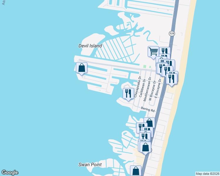 map of restaurants, bars, coffee shops, grocery stores, and more near 700 Rusty Anchor Road in Ocean City