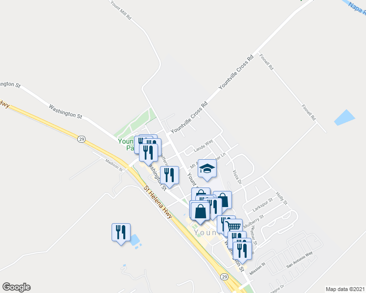 map of restaurants, bars, coffee shops, grocery stores, and more near 1988 Adams St in Yountville