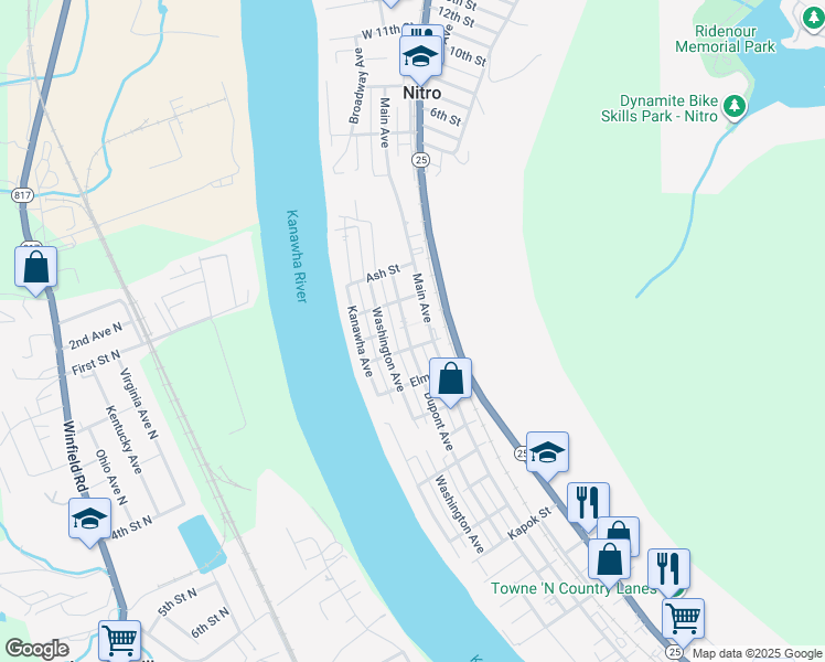 map of restaurants, bars, coffee shops, grocery stores, and more near 303 Cedar St in Nitro
