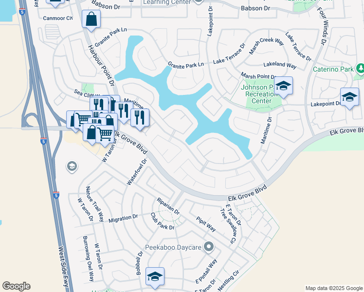 map of restaurants, bars, coffee shops, grocery stores, and more near 2829 Turnbuckle Circle in Elk Grove