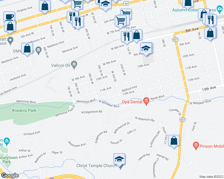 map of restaurants, bars, coffee shops, grocery stores, and more near 327 11th Avenue in Huntington