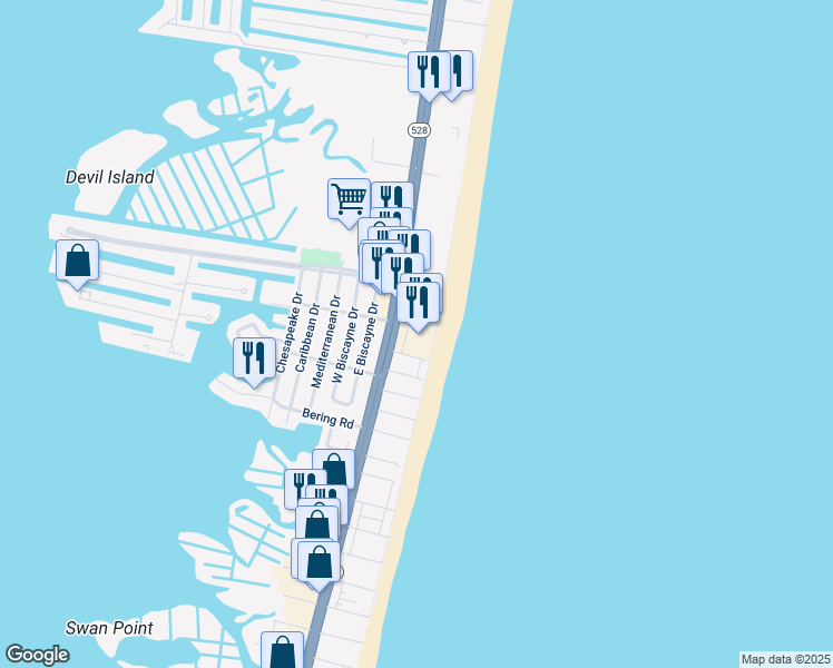 map of restaurants, bars, coffee shops, grocery stores, and more near 9100 Coastal Highway in Ocean City