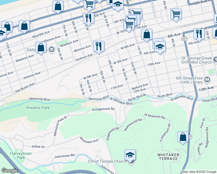 map of restaurants, bars, coffee shops, grocery stores, and more near 420 11th Avenue in Huntington