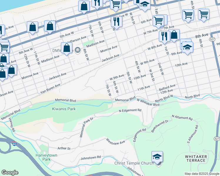 map of restaurants, bars, coffee shops, grocery stores, and more near 619 10th Avenue in Huntington
