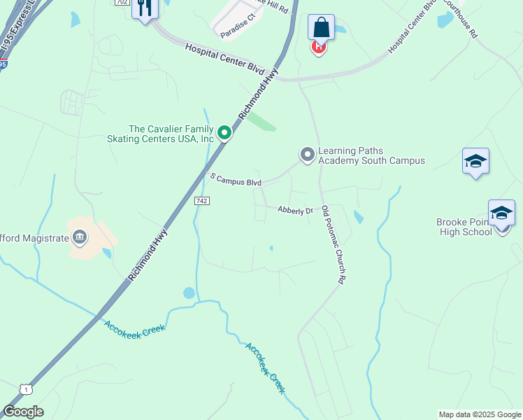 map of restaurants, bars, coffee shops, grocery stores, and more near 480 Campus Drive in Stafford