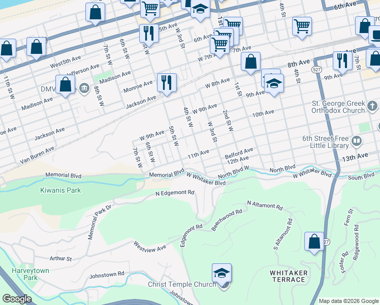 map of restaurants, bars, coffee shops, grocery stores, and more near 420 11th Avenue in Huntington