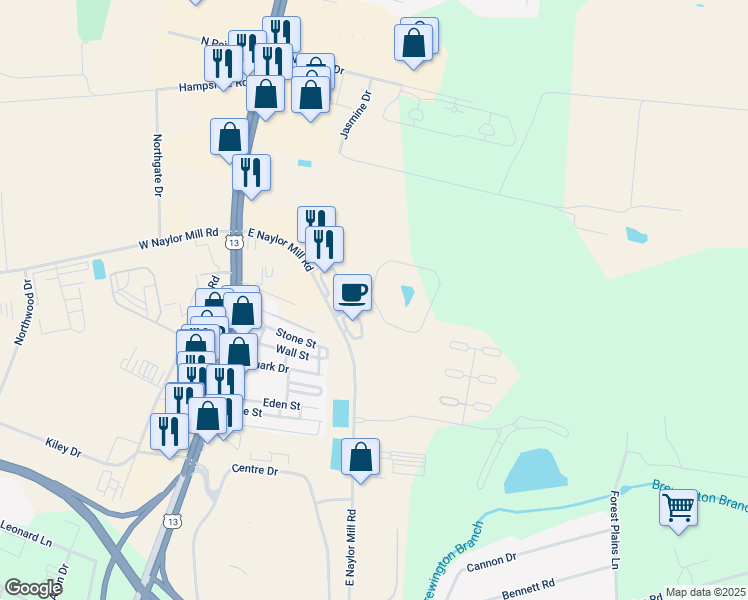 map of restaurants, bars, coffee shops, grocery stores, and more near 276 Mill Pond Lane in Salisbury