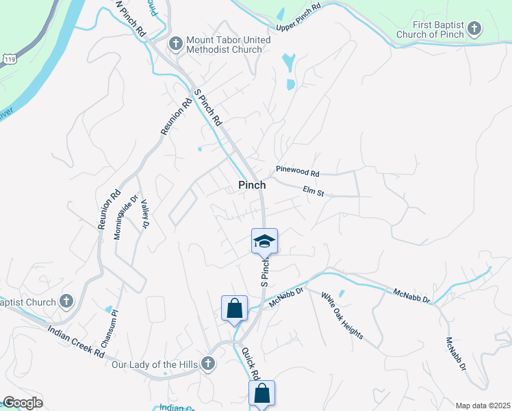 map of restaurants, bars, coffee shops, grocery stores, and more near 196 Broad Lawn Terrace in Elkview