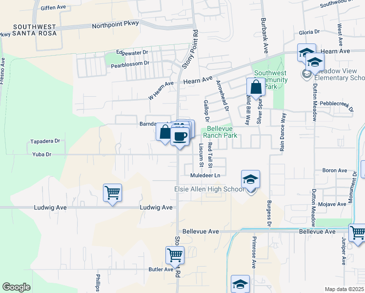 map of restaurants, bars, coffee shops, grocery stores, and more near 2829 Bighorn Sheep Street in Santa Rosa