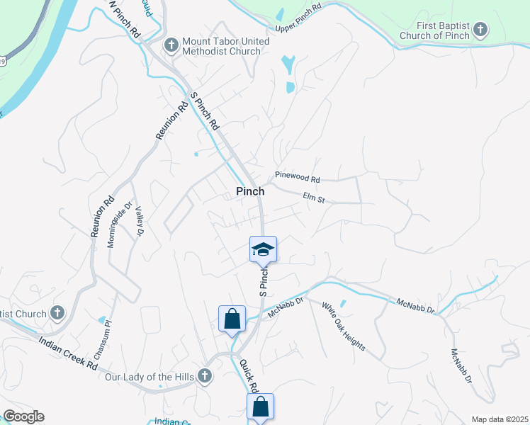 map of restaurants, bars, coffee shops, grocery stores, and more near 196 Broad Lawn Terrace in Elkview