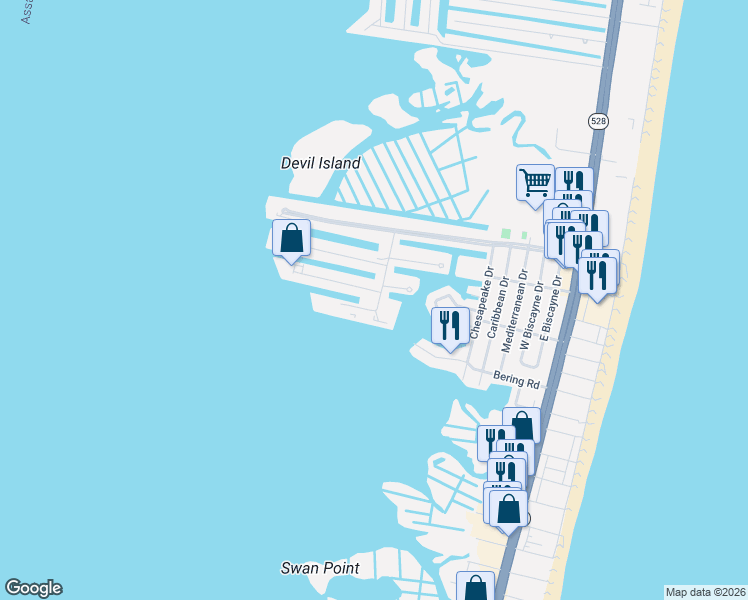 map of restaurants, bars, coffee shops, grocery stores, and more near 700 Rusty Anchor Road in Ocean City