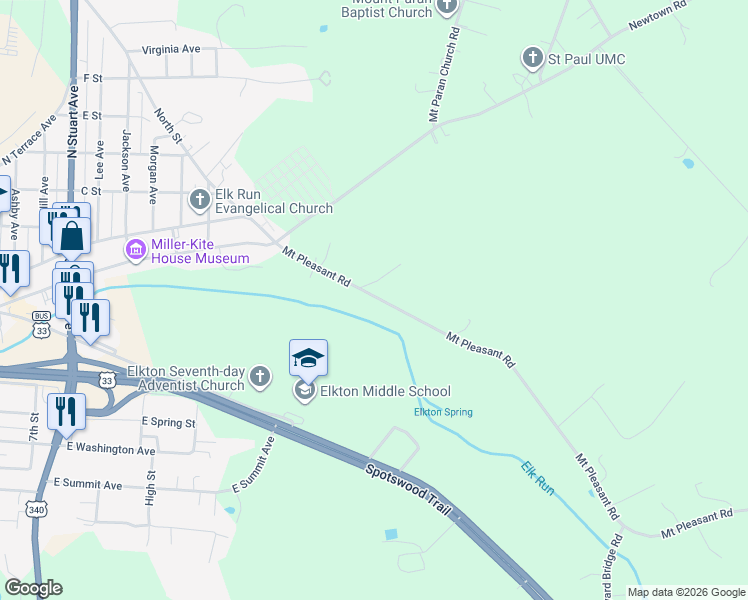 map of restaurants, bars, coffee shops, grocery stores, and more near 17252 Mount Pleasant Road in Elkton