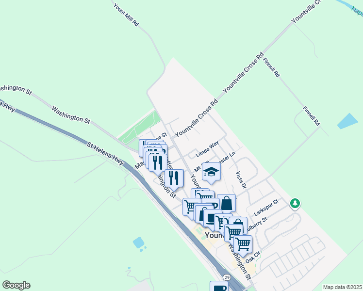 map of restaurants, bars, coffee shops, grocery stores, and more near 1988 Adams Street in Yountville