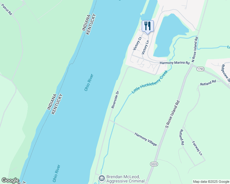 map of restaurants, bars, coffee shops, grocery stores, and more near 1204 Riverside Drive in Prospect