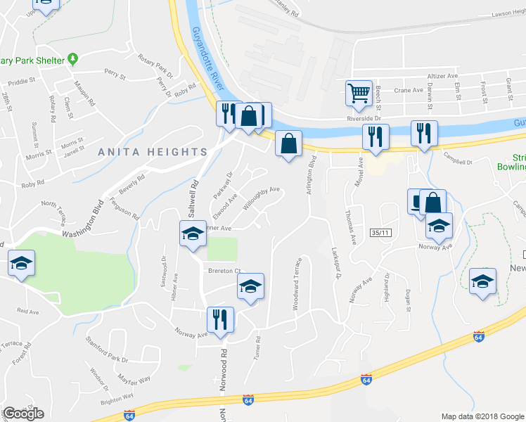 map of restaurants, bars, coffee shops, grocery stores, and more near 157 Willoughby Avenue in Huntington