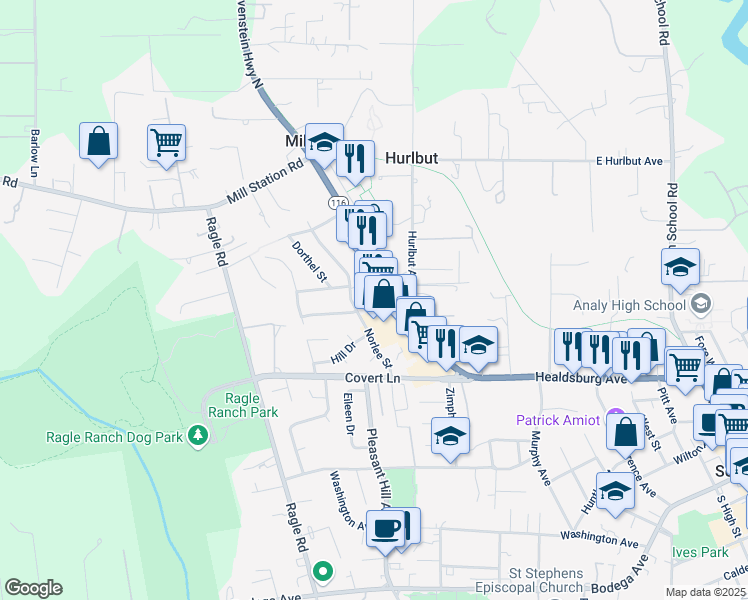 map of restaurants, bars, coffee shops, grocery stores, and more near 700 Gravenstein Highway North in Sebastopol