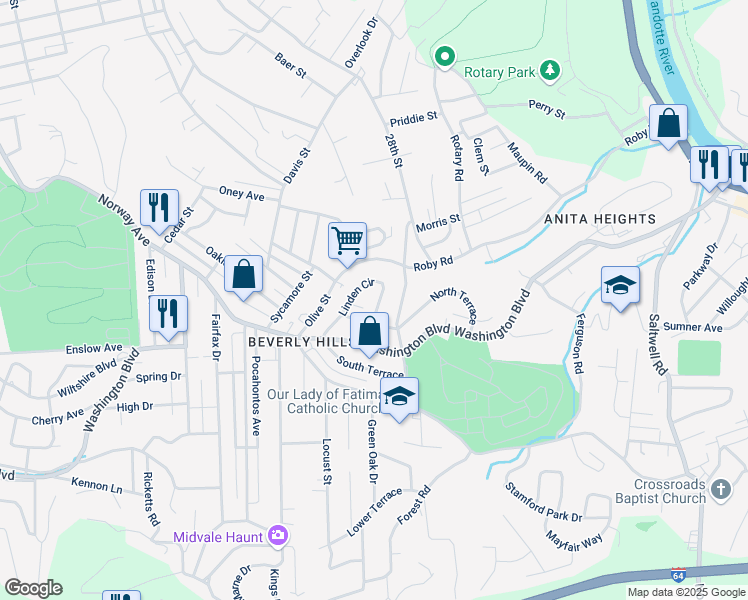 map of restaurants, bars, coffee shops, grocery stores, and more near 476 Linden Circle in Huntington