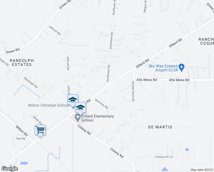 map of restaurants, bars, coffee shops, grocery stores, and more near Dillard Road & Sunflower Road in Wilton