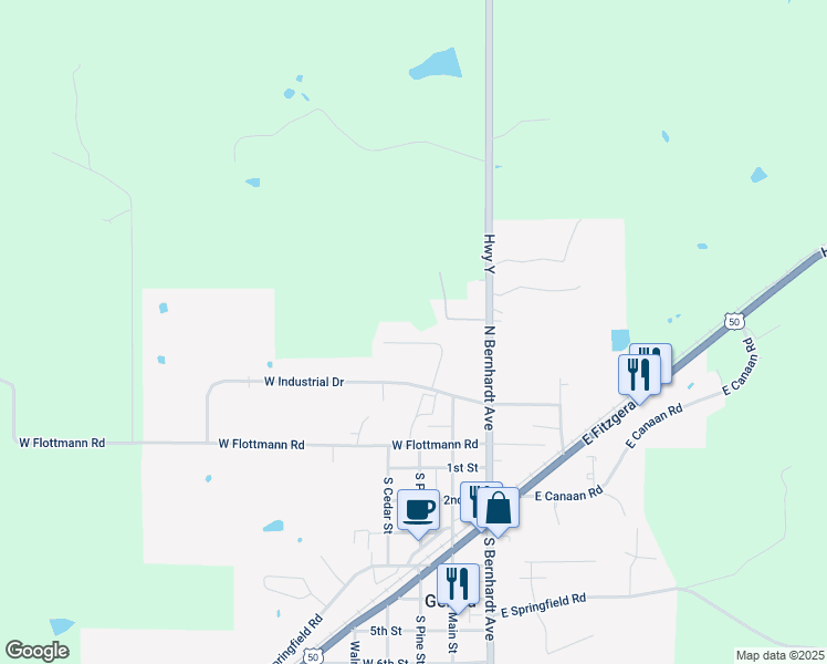 map of restaurants, bars, coffee shops, grocery stores, and more near 190 Northridge Drive in Gerald