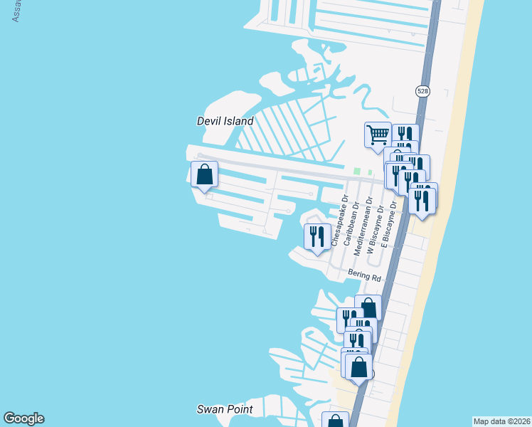 map of restaurants, bars, coffee shops, grocery stores, and more near 700 Rusty Anchor Road in Ocean City