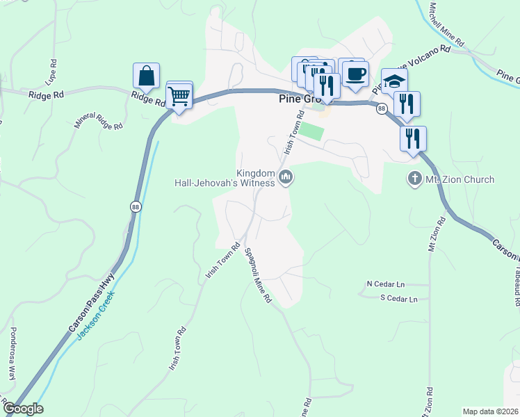 map of restaurants, bars, coffee shops, grocery stores, and more near 19481 Murphy Road in Pine Grove