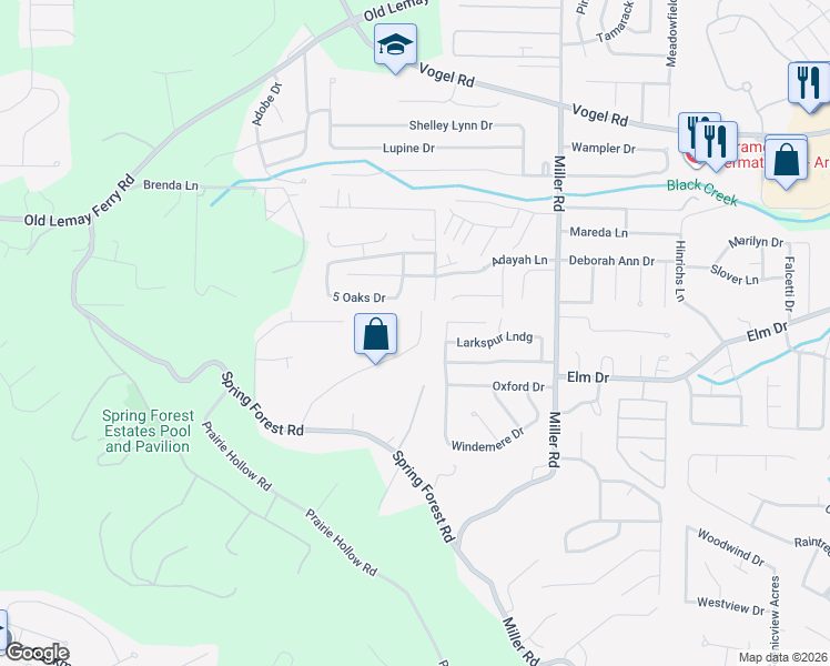 map of restaurants, bars, coffee shops, grocery stores, and more near 4940 Countryside Drive in Imperial