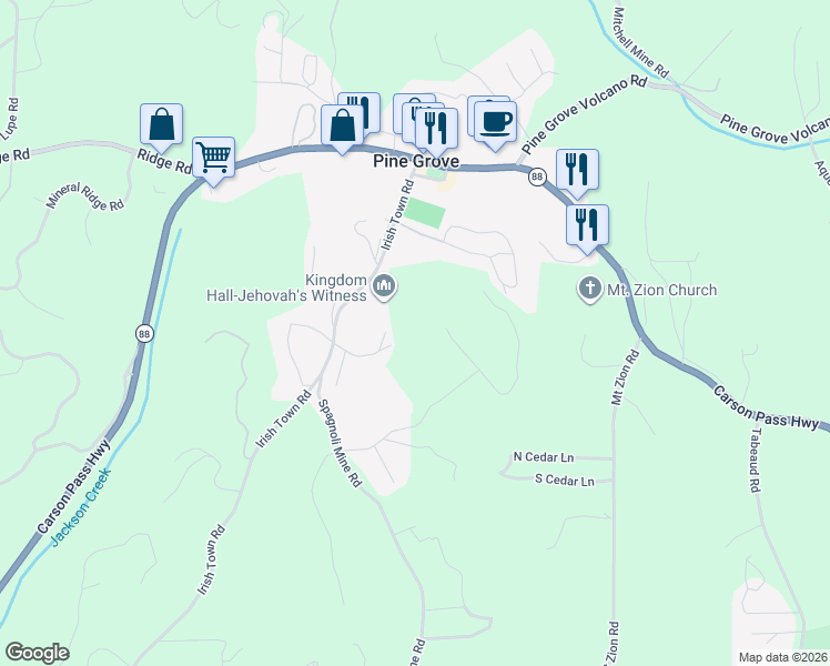 map of restaurants, bars, coffee shops, grocery stores, and more near 19891 Pitts Drive in Pine Grove