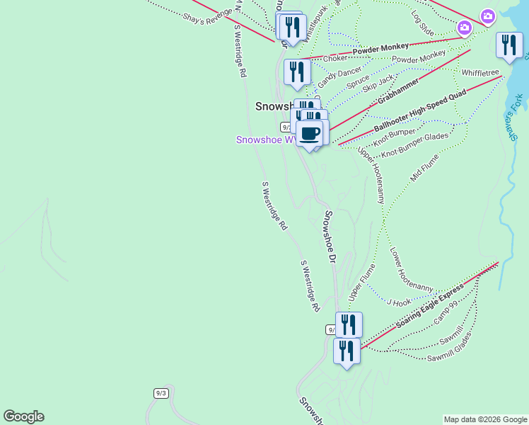 map of restaurants, bars, coffee shops, grocery stores, and more near West Ridge Road South in Dunmore