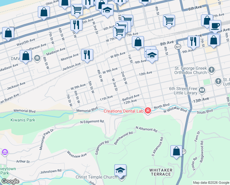 map of restaurants, bars, coffee shops, grocery stores, and more near 327 11th Avenue in Huntington