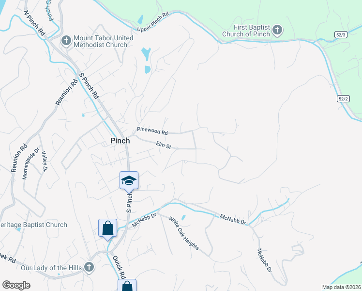map of restaurants, bars, coffee shops, grocery stores, and more near 118 Pine Wood Rd in Elkview