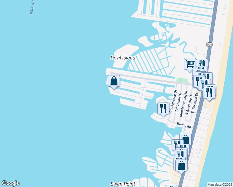map of restaurants, bars, coffee shops, grocery stores, and more near 735 Bradley Road in Ocean City