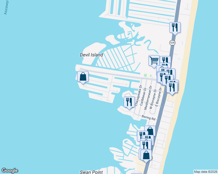 map of restaurants, bars, coffee shops, grocery stores, and more near 702 Bradley Road in Ocean City