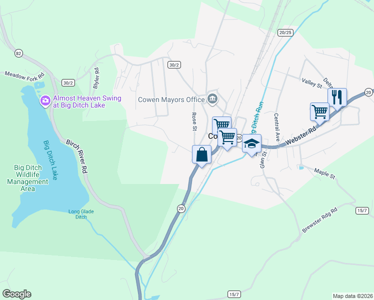 map of restaurants, bars, coffee shops, grocery stores, and more near 50 Rose St in Cowen