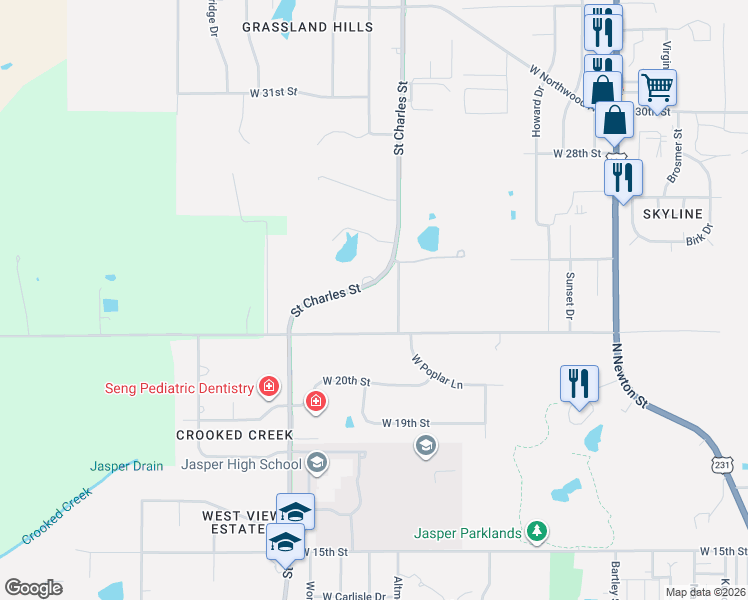 map of restaurants, bars, coffee shops, grocery stores, and more near 2270-2498 Saint Charles Street in Jasper