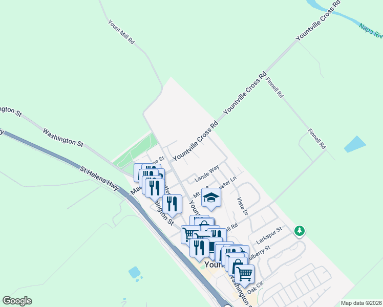 map of restaurants, bars, coffee shops, grocery stores, and more near 1957 Yountville Cross Road in Yountville