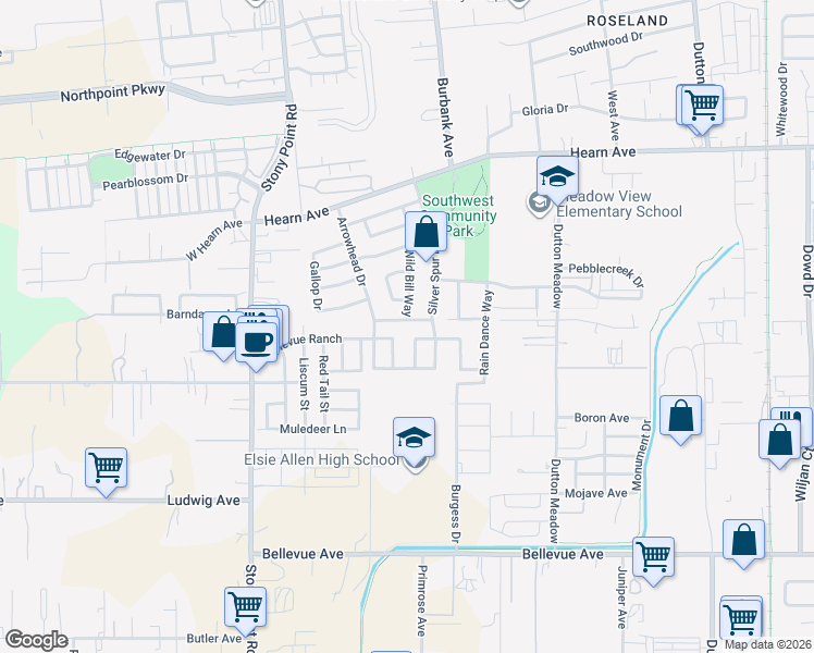 map of restaurants, bars, coffee shops, grocery stores, and more near 2020 Blacksmith Way in Santa Rosa