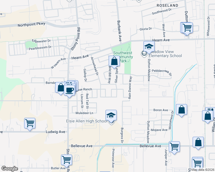 map of restaurants, bars, coffee shops, grocery stores, and more near 2020 Blacksmith Way in Santa Rosa