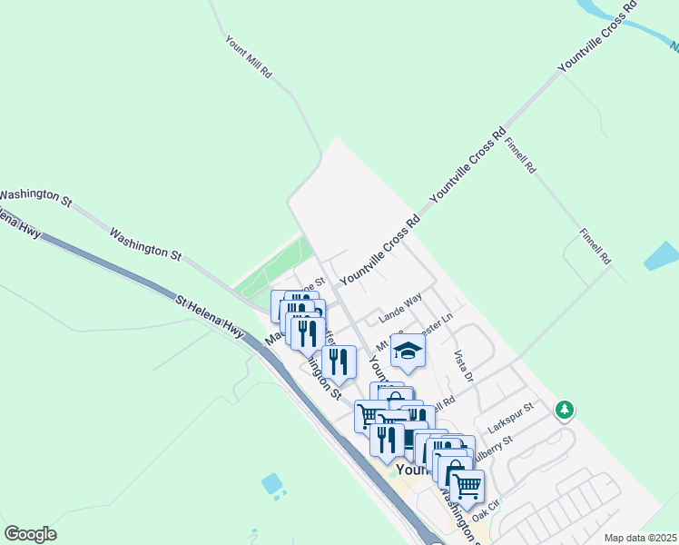 map of restaurants, bars, coffee shops, grocery stores, and more near 1986 Yountville Cross Road in Yountville