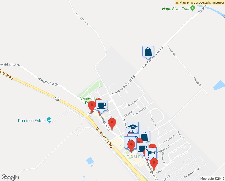 map of restaurants, bars, coffee shops, grocery stores, and more near 1986 Yountville Cross Road in Yountville