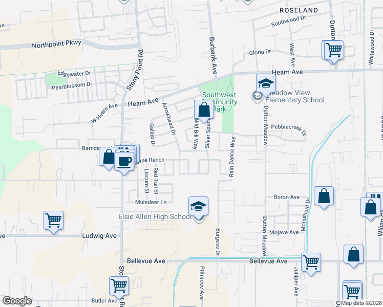 map of restaurants, bars, coffee shops, grocery stores, and more near 2020 Blacksmith Way in Santa Rosa