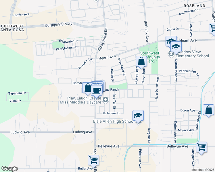 map of restaurants, bars, coffee shops, grocery stores, and more near 1974 Barndance Lane in Santa Rosa