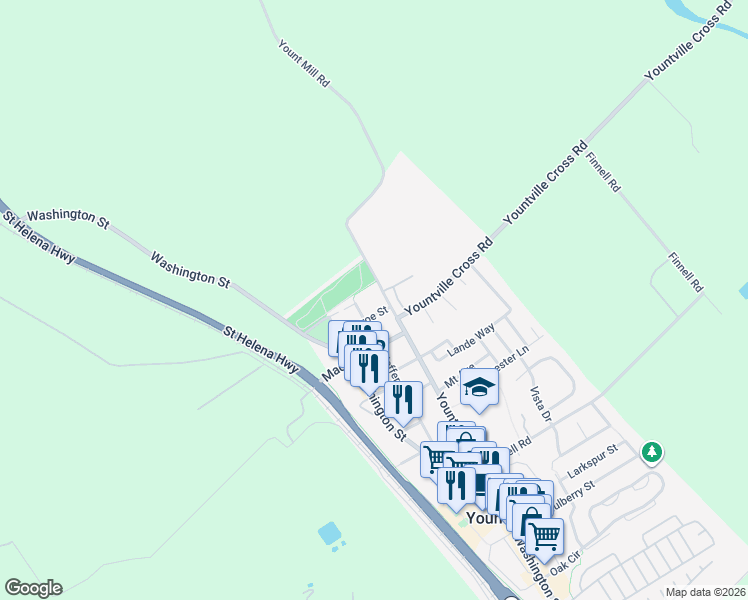 map of restaurants, bars, coffee shops, grocery stores, and more near 6913 Yount Street in Yountville