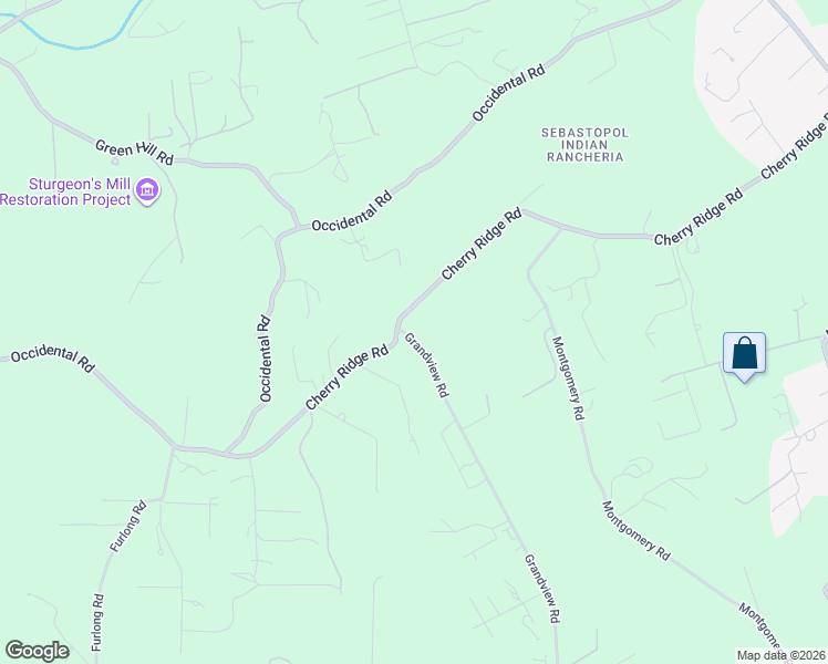 map of restaurants, bars, coffee shops, grocery stores, and more near 1365 Grandview Road in Sebastopol