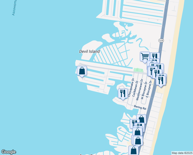 map of restaurants, bars, coffee shops, grocery stores, and more near 715C Mooring Road in Ocean City