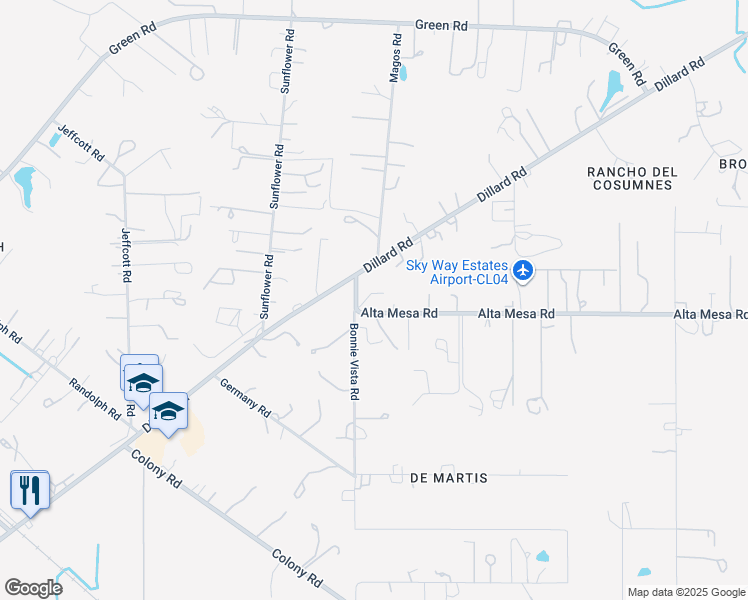 map of restaurants, bars, coffee shops, grocery stores, and more near 9400-9414 Alta Mesa Road in Wilton
