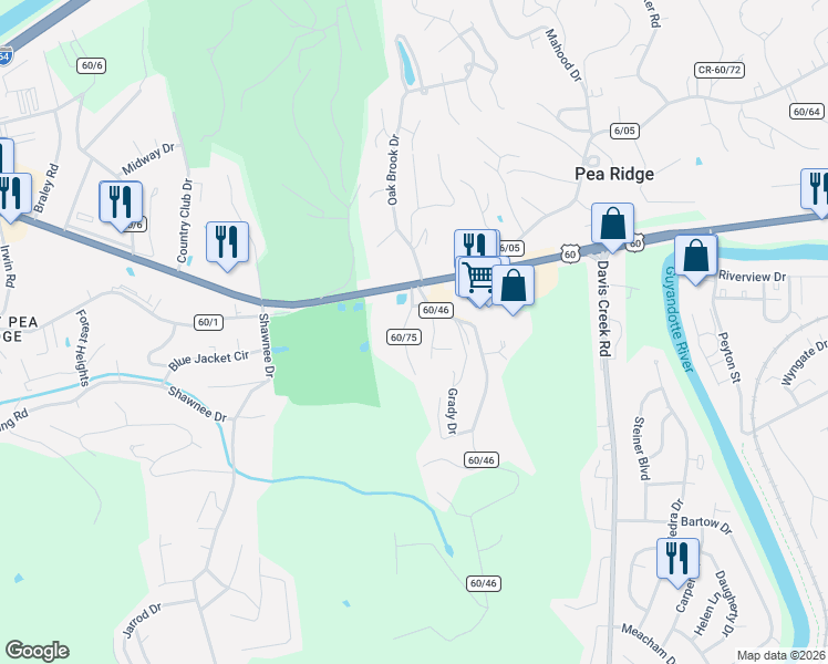 map of restaurants, bars, coffee shops, grocery stores, and more near 1892 Frozen Run Road in Huntington
